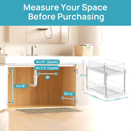 4 Pack Bathroom under Sink Organizers Organizer, 2 Tier Clear Pull-Out Organization (S-Standard)