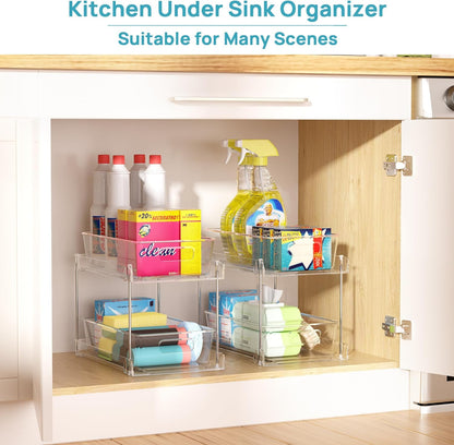 4 Pack Bathroom under Sink Organizers Organizer, 2 Tier Clear Pull-Out Organization (S-Standard)